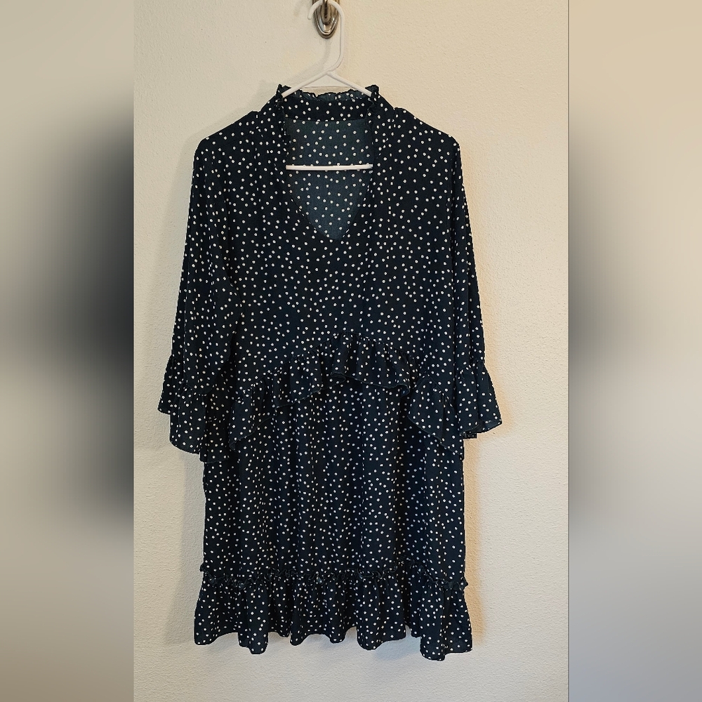 Navy Polka Dot Ruffle Dress